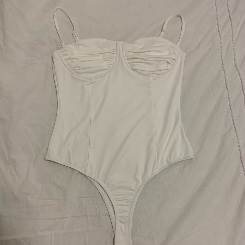 Superdown white thong bodysuit